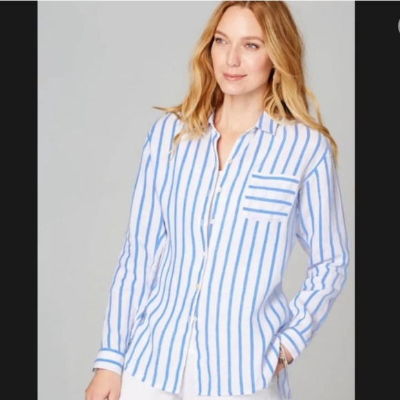 J. Jill Love Linen blue and white striped blouse, size large - Picture 10 of 11